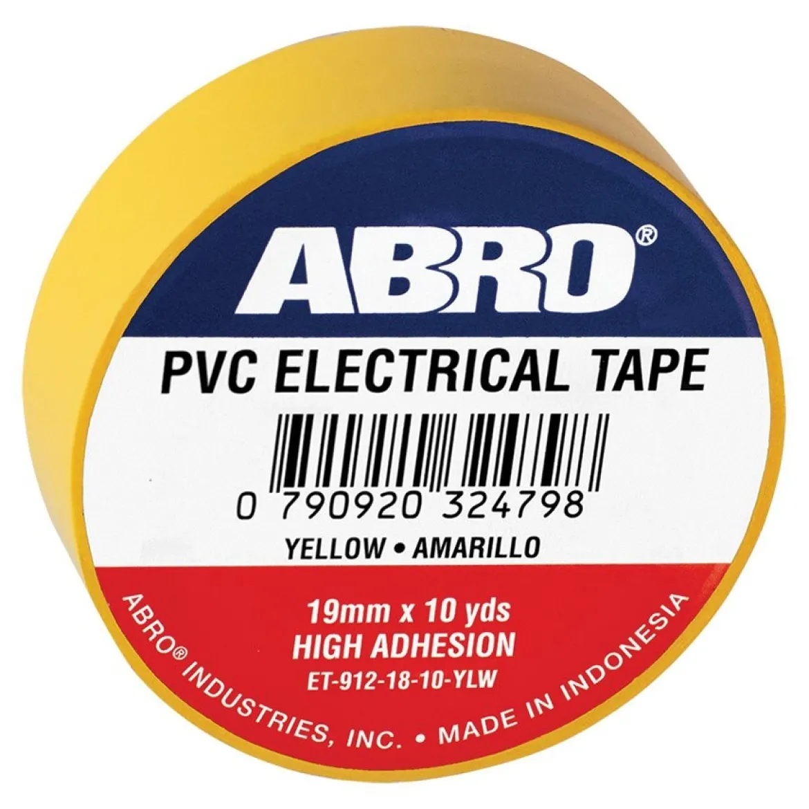 ABRO Electrical Tape 0.12mm x 18mm x 10 yds Yellow (ET-912-18-10-YLW)