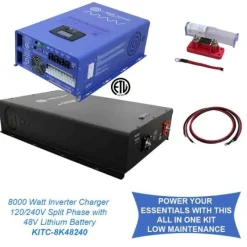 Aims Power Off Grid / Back Up 8000 Watt Pure Sine Inverter Charger Split Phase 120V/240V & 48V Battery (KITC-8K48240)