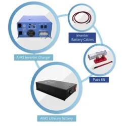 Aims Power Off Grid / Back Up 6000 Watt Pure Sine Inverter Charger Split Phase 120V / 240V & 24V Battery (KITC-6K24240)