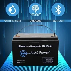 AIMS Power 12V 100Ah Lithium Battery with Bluetooth Monitoring (LFP12V100B)