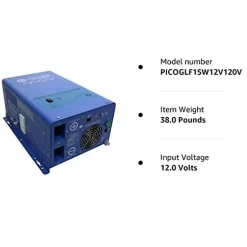 AIMS Power 1500W Pure Sine Inverter Charger (PICOGLF15W12V120V)