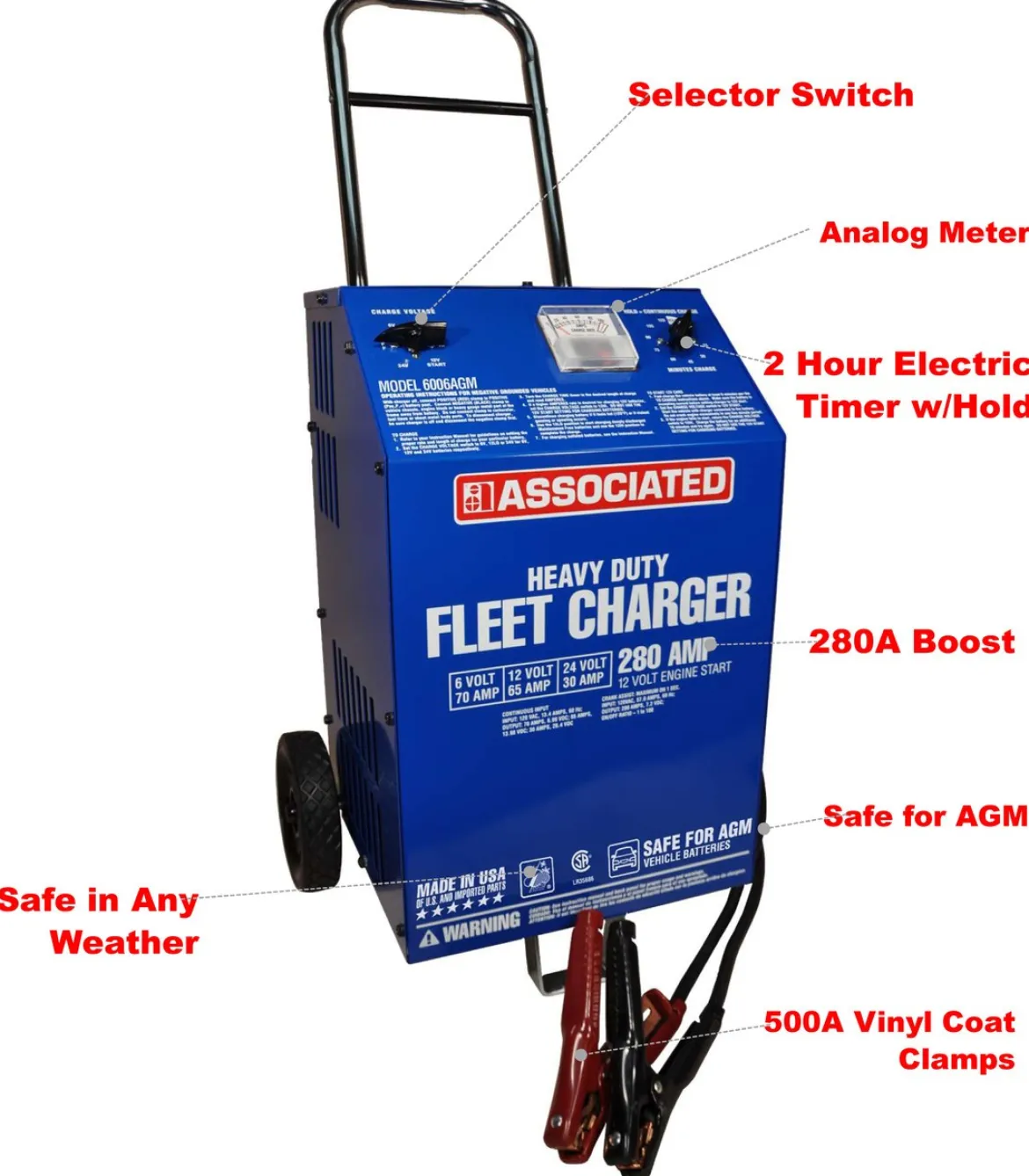 Associated 6006AGM 6/12/24 Volt Battery Charger 70/65/30 A AGM 280A Cranking (6006AGM)