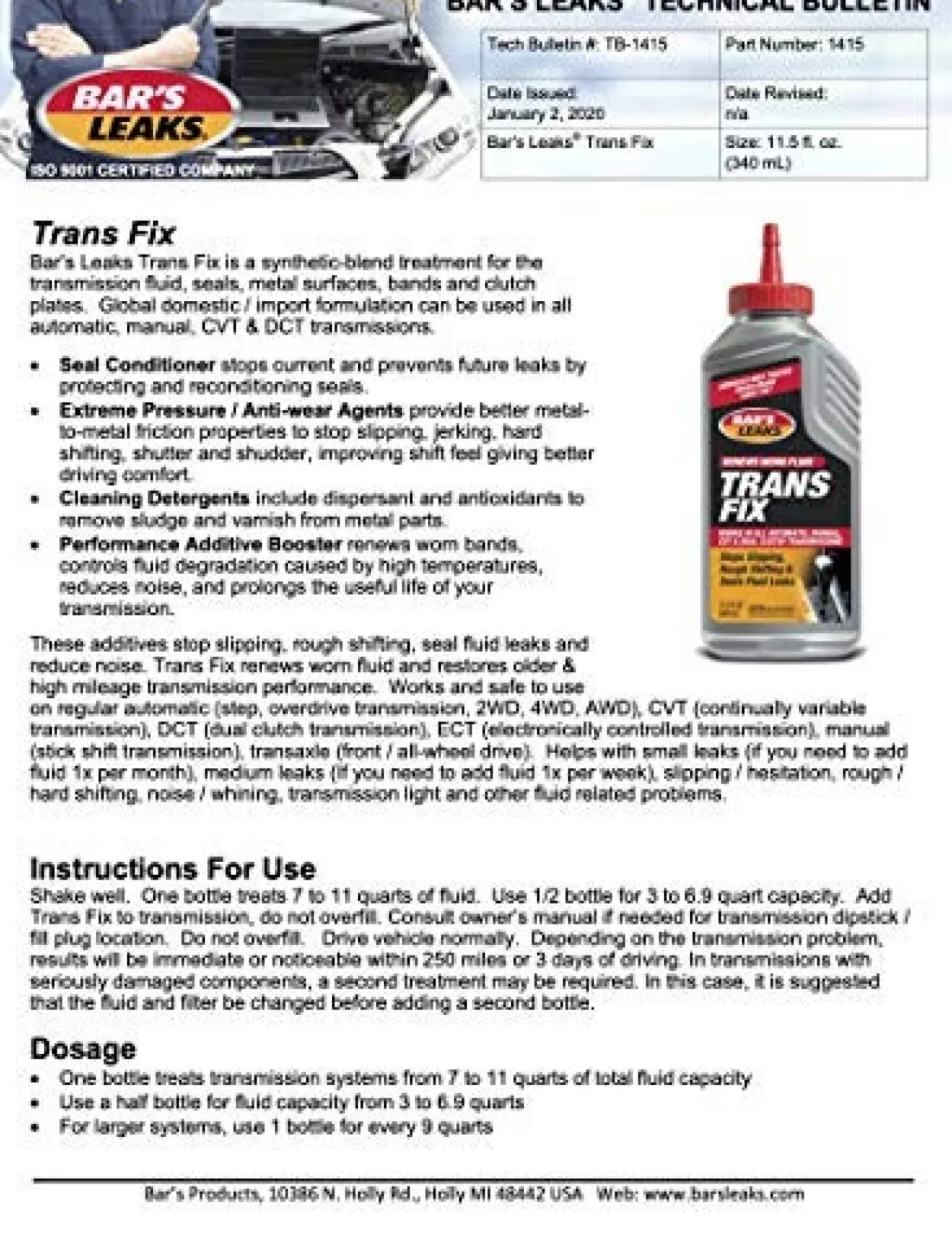 Bar's Leaks 11.5oz Trans Fix (1415)