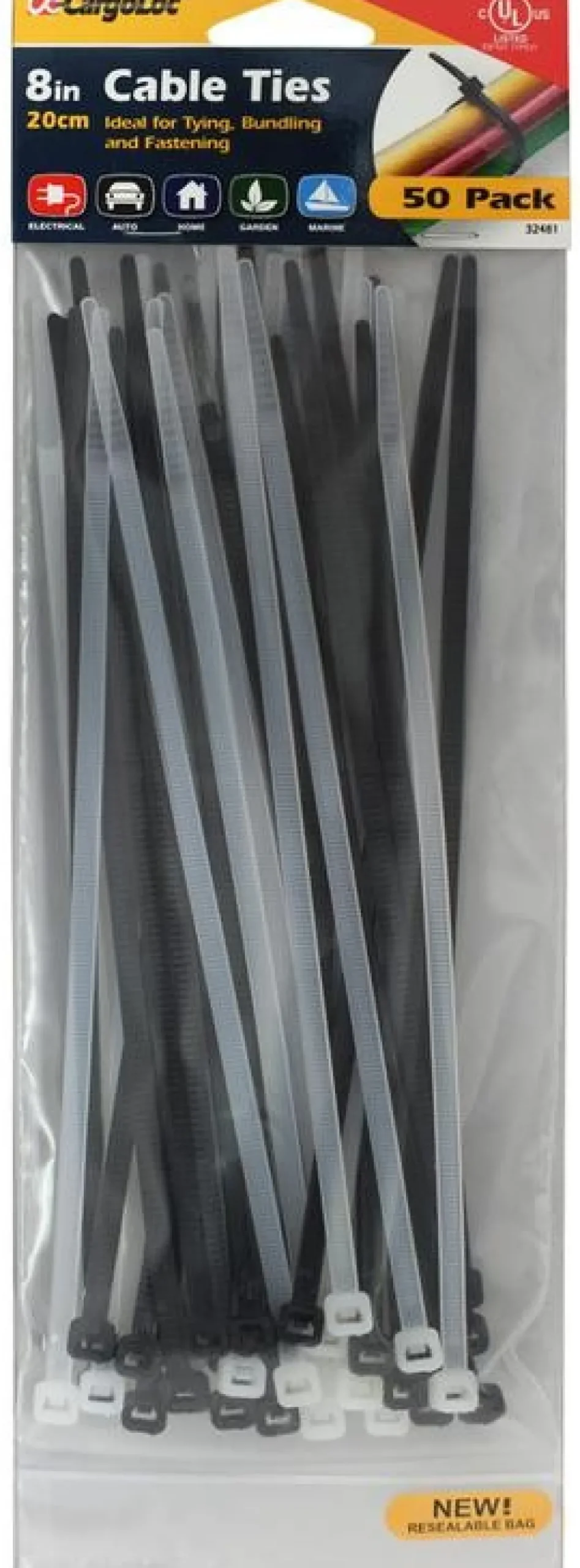 CargoLoc Cable Ties - 8", 50 Pack, Natural, Black (25 Of Each) (32481)