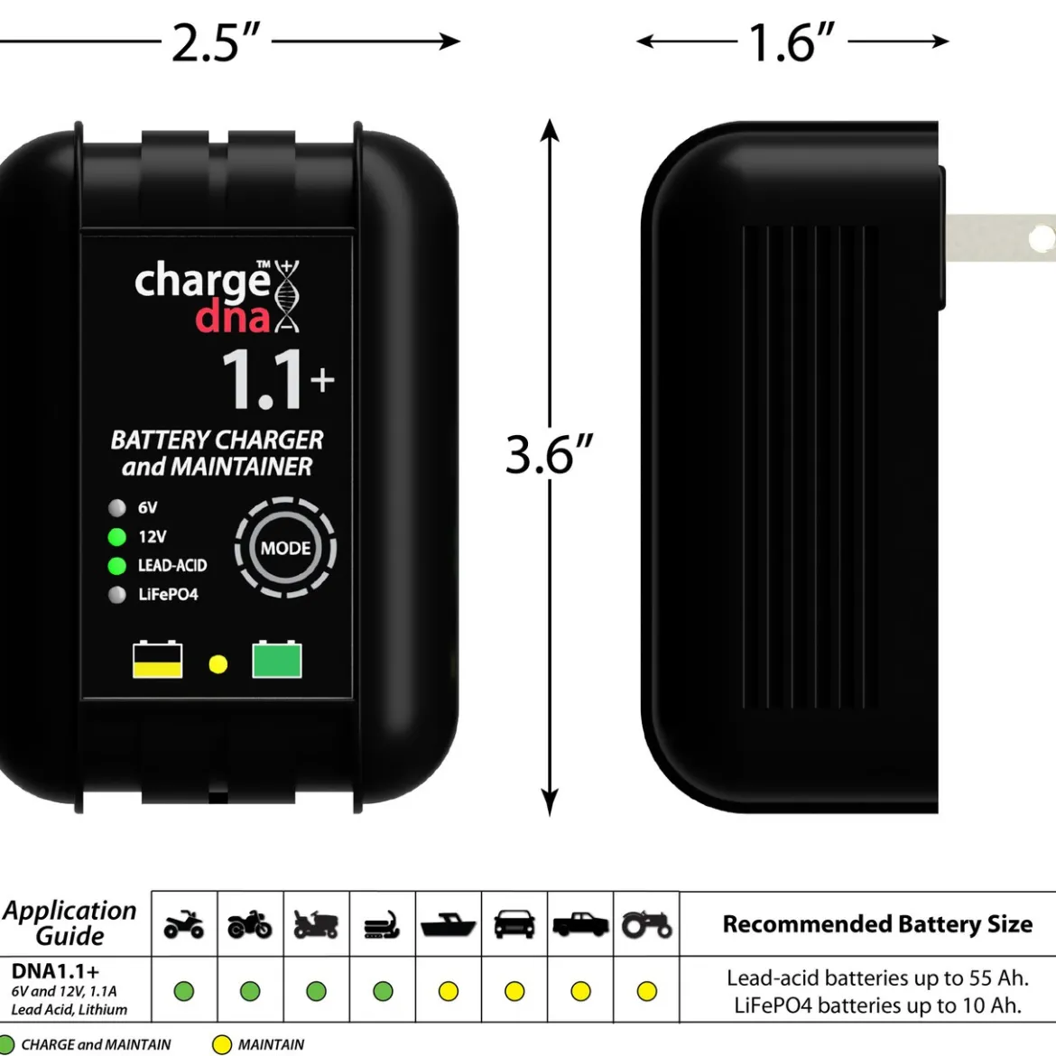 ChargeDNA 1.1+ Battery Charger and Maintainer (030-0013-07)