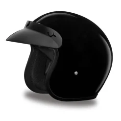 Daytona Helmets 3/4 Open Face Motorcycle Helmet [Hi-Gloss Black] 2Xs (DC1-A-2XS)