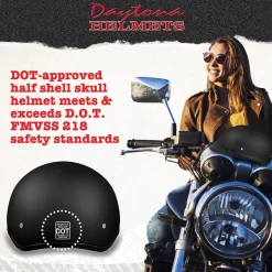Daytona Helmets Half Skull Cap Motorcycle Helmet [Dull Black] [2Xs (D1-B-2XS)