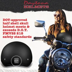 Daytona Helmets Half Skull Cap Motorcycle Helmet [Dull Black] [S] (D1-BNS-S)