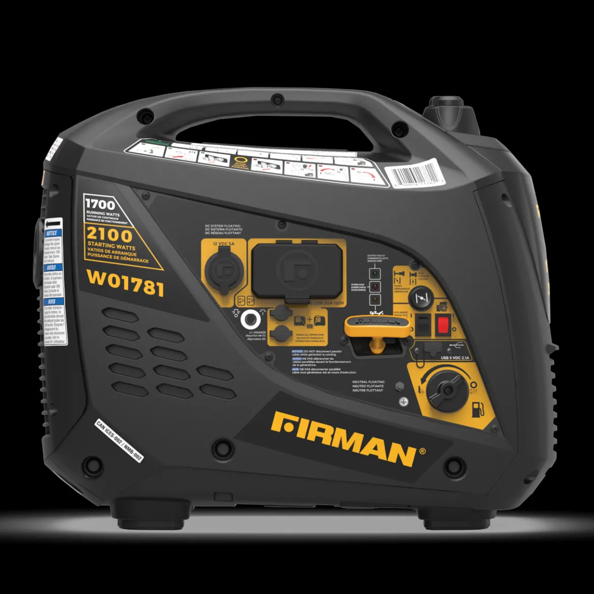 Firman Gas Inverter Portable Generator 2100/1700W Recoil Start 50 ST CAN (W01781)
