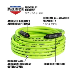 Flexzilla Air Hose, 3/8" x 50 ft, 1/4" MNPT Fittings (HFZ3850YW2)