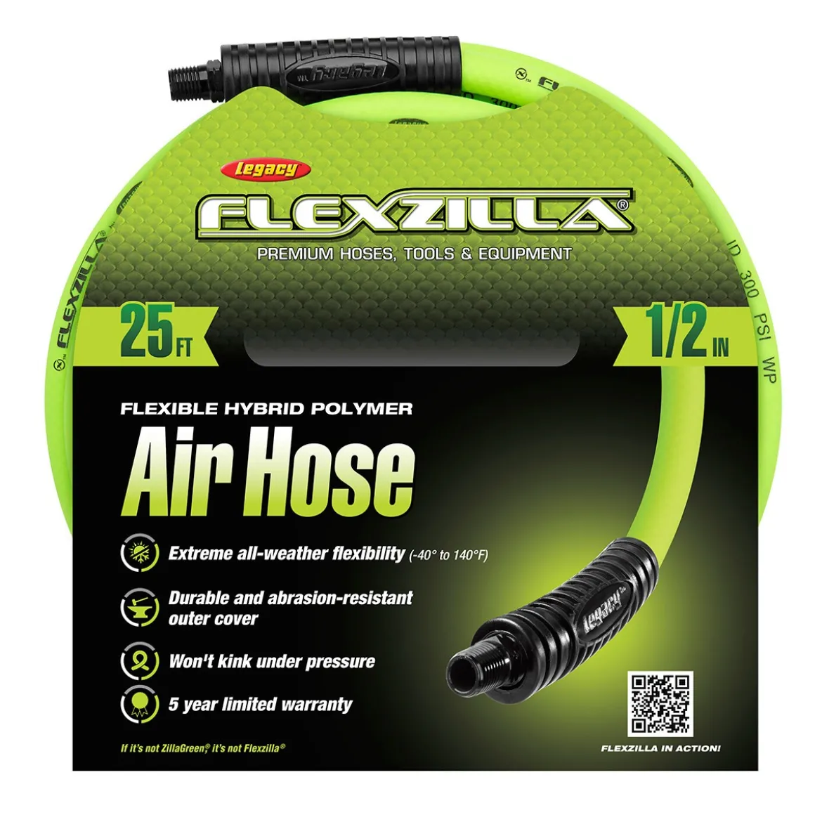 Flexzilla Legacy 1/2" x 25' Air Hose, 3/8" MNPT Fittings (HFZ1225YW3)