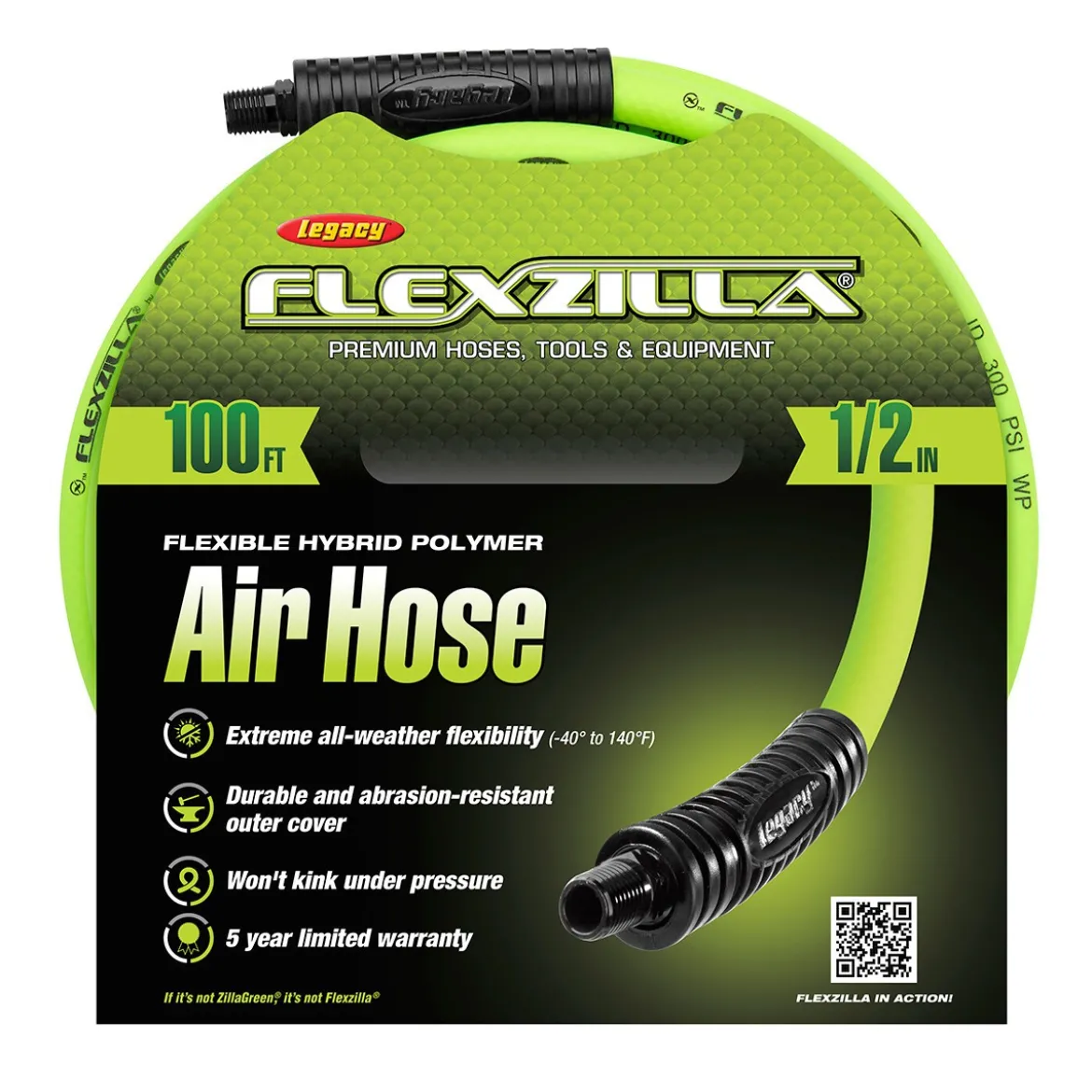 Flexzilla Legacy 1/2" x 100' Yellow Air Hose, 3/8" MNPT (HFZ12100YW3)