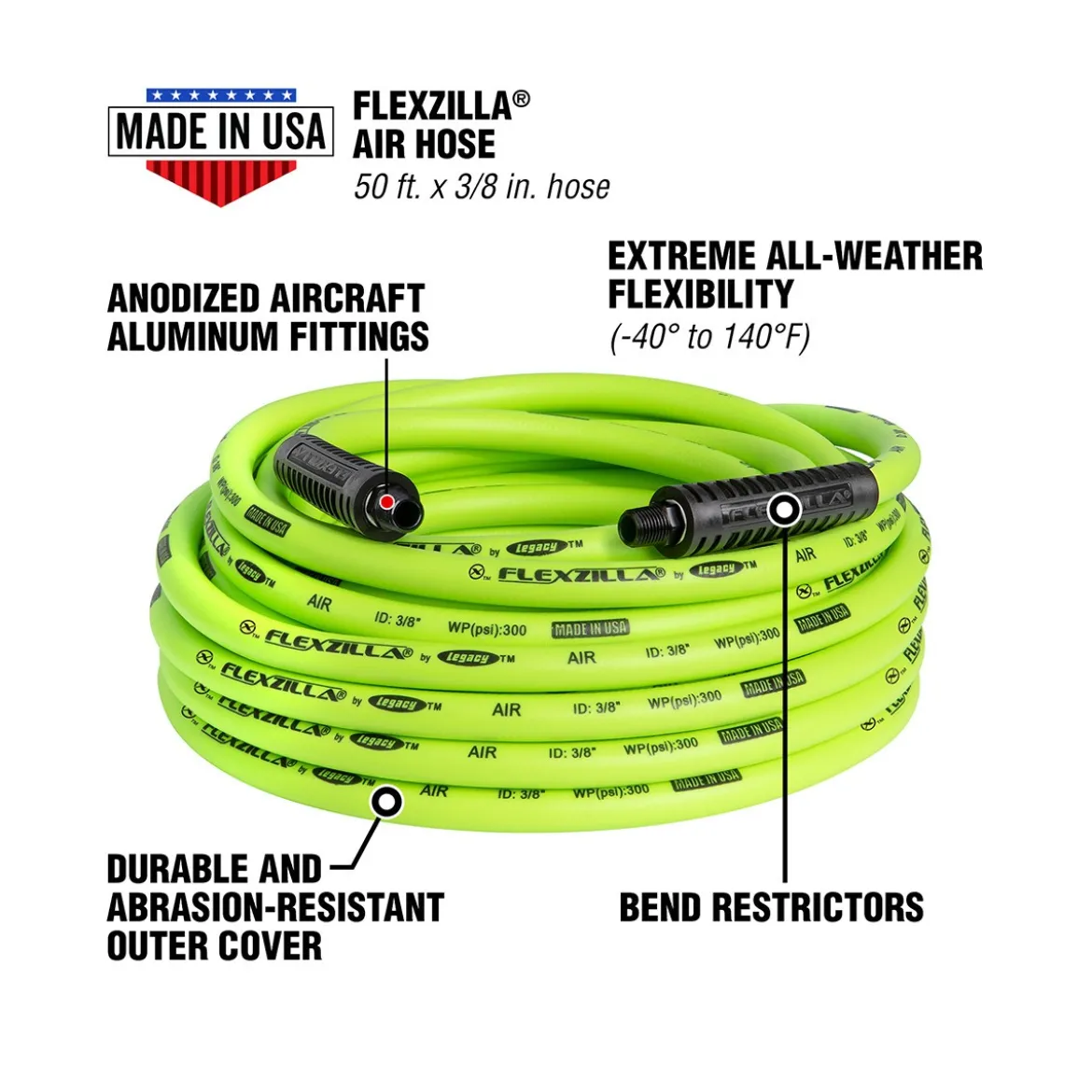Flexzilla Legacy 3/8" x 50' ZillaGreen Air Hose (HFZ3850YW3)
