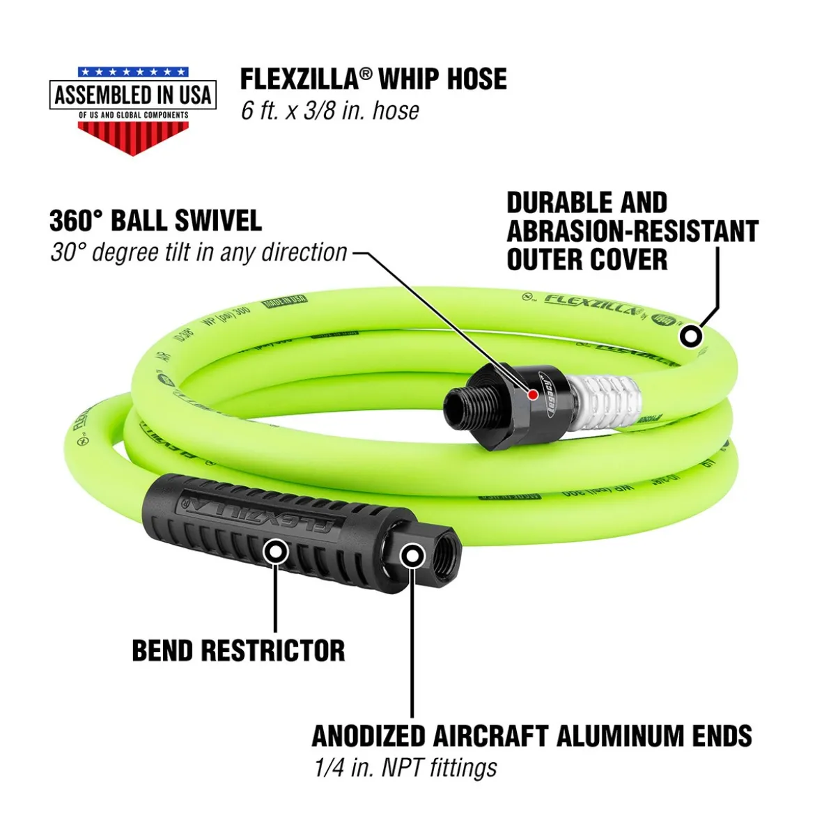 Flexzilla Legacy Whip Hose, 3/8" x 6', Hybrid Polymer (HFZ3806YW2B)