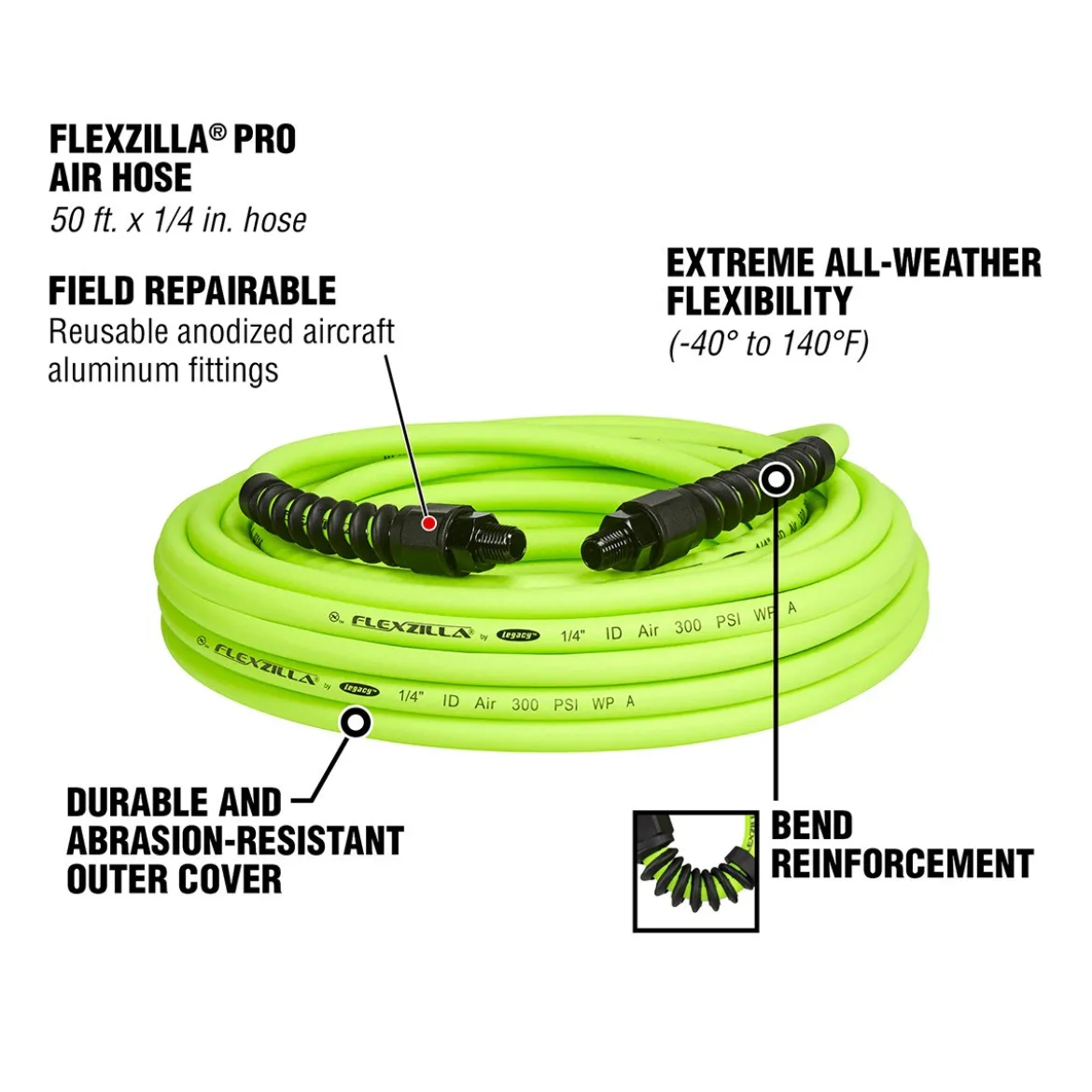 Flexzilla Pro Air Hose 1/4" x 50' Hybrid Polymer (HFZP1450YW2)
