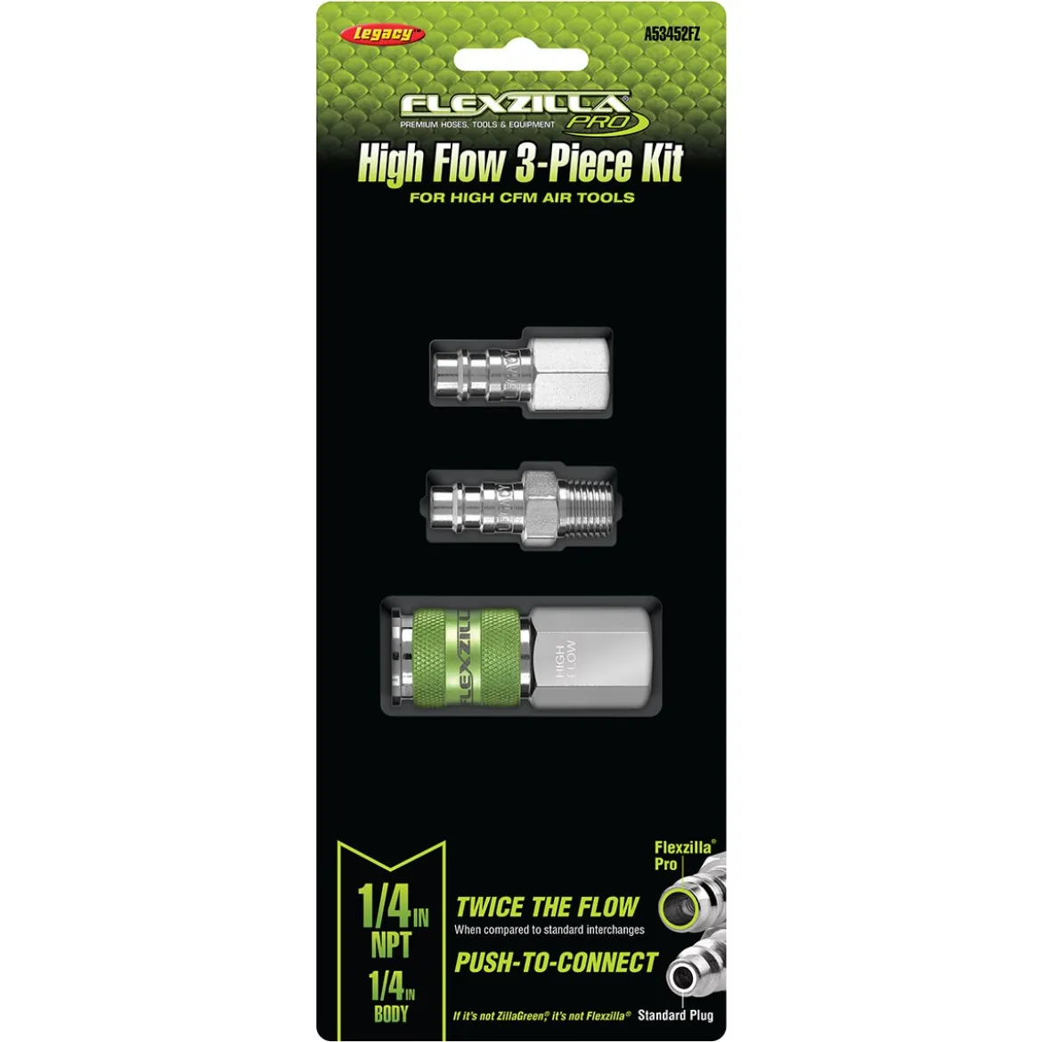 Flexzilla Pro High Flow Coupler and Plug Kit 1/4 NPT 3-Piece (A53452FZ)