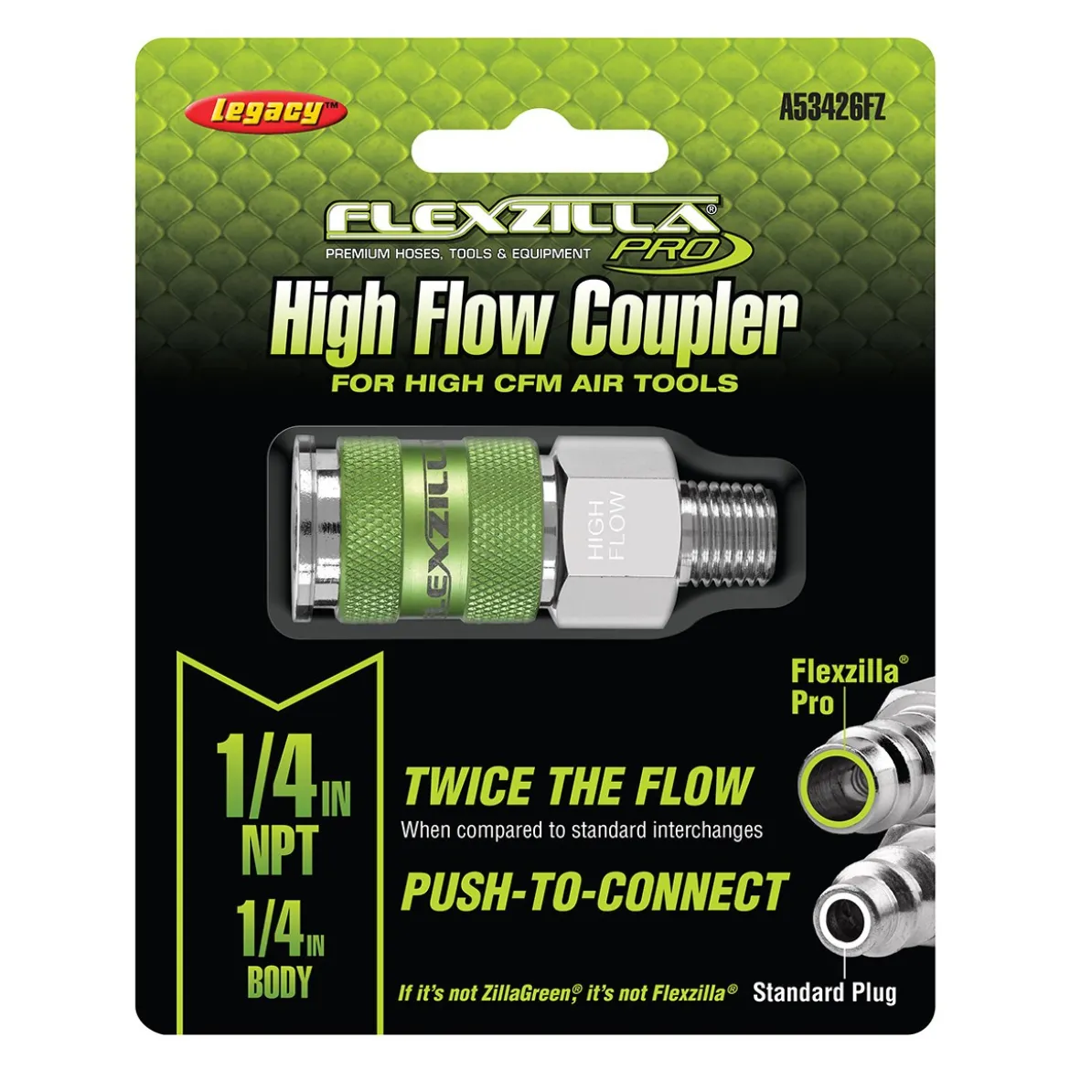 Flexzilla Pro High Flow Coupler 1/4" MNPT 1/4" Body ZillaGreen (A53426FZ)
