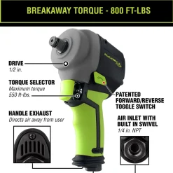 Flexzilla Pro Mini Impact Wrench 1/2" Drive w/ Swivel Plug (AT1475FZ)