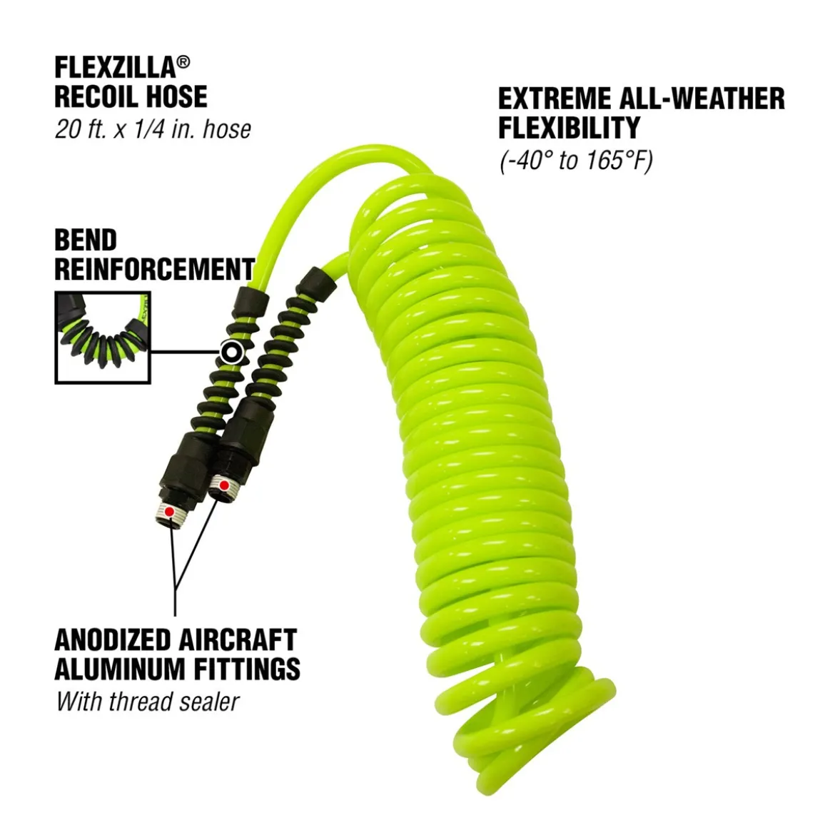 Flexzilla Recoil Air Hose 1/4" x 20' with MNPT Fittings (LP1420AFZ)