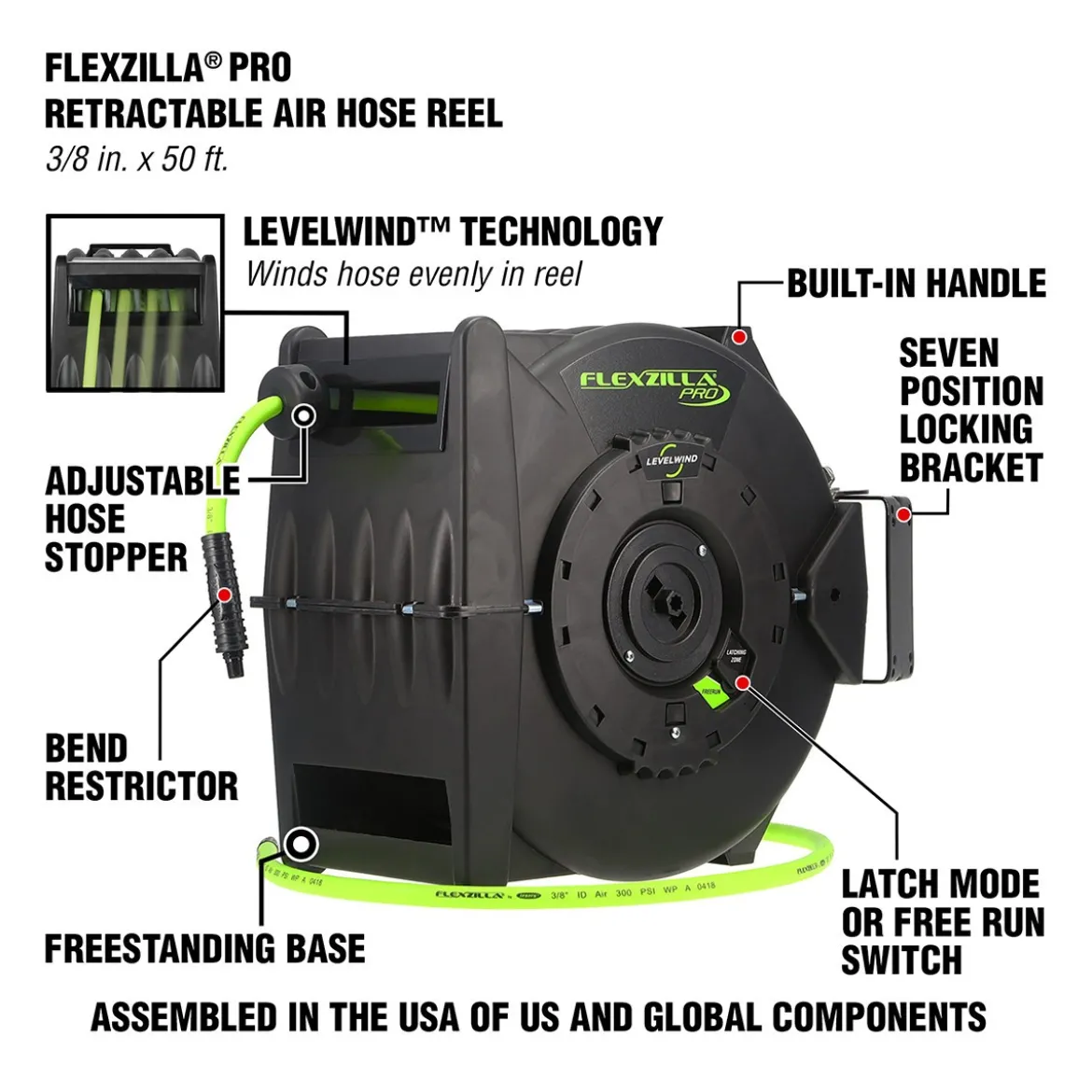 Flexzilla Retractable Air Hose Reel 3/8" x 50' (L8305FZ)