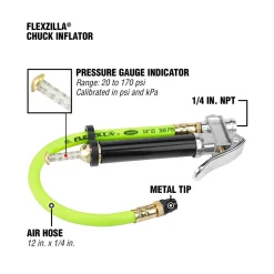 Flexzilla Straight-On Tapered Chuck Inflator with 12-Inch Hose (AL2000FZ)