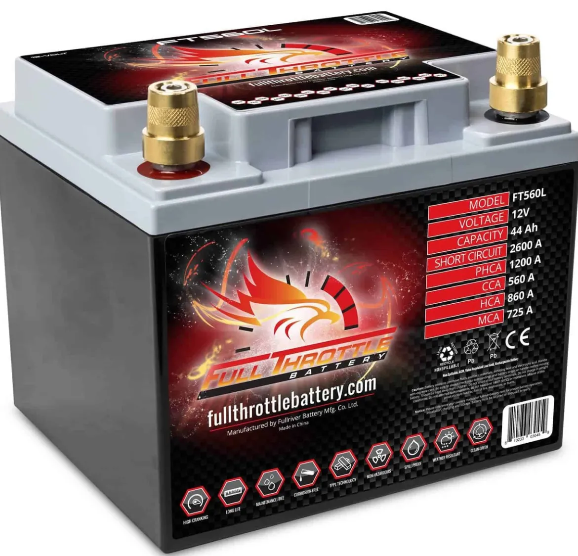 Full Throttle High-Performance AGM Battery 44Ah 560CCA (FT560L)