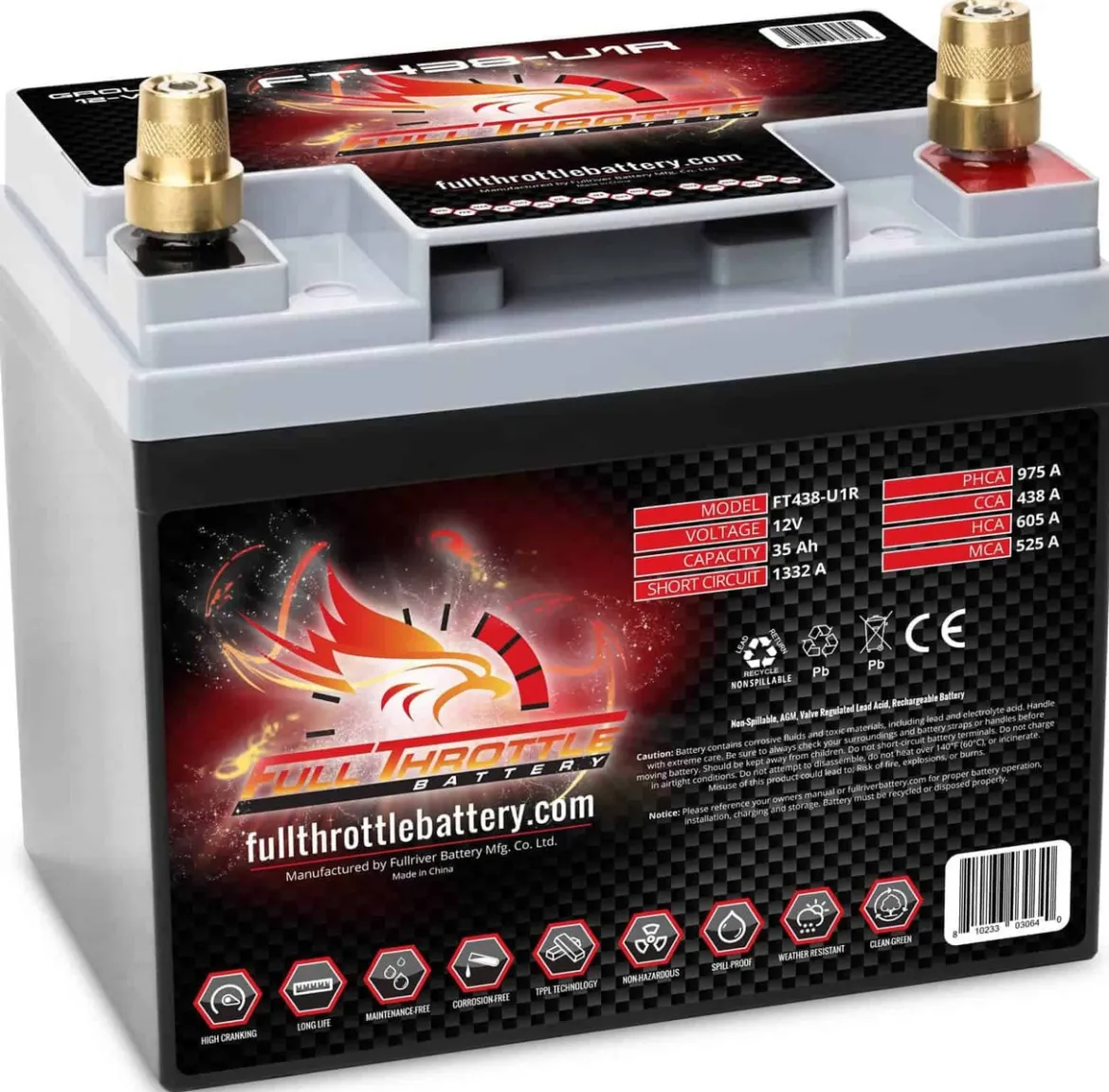 Full Throttle High-Performance AGM Battery 35Ah 438CCA (FT438-U1R)
