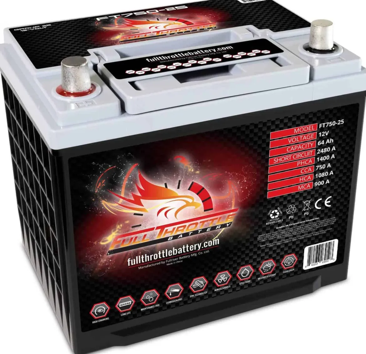 Full Throttle High-Performance AGM Battery 64Ah 750CCA (FT750-25)