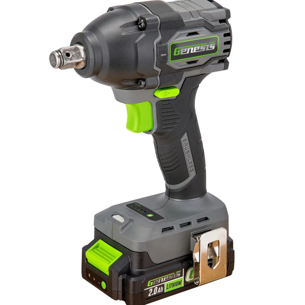 Genesis G20MAX 20V Brushless 3-Speed 1/2" Impact Wrench with 2.0Ah Battery and Quick Charger (GLIW2012BH)