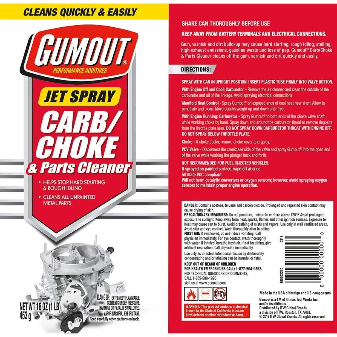 Gumout 800002230 Carb and Choke Cleaner, 16 oz.
