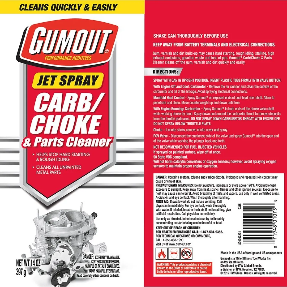 Gumout 800002231 Jet Spray Carb & Choke Cleaner, 14 Oz.