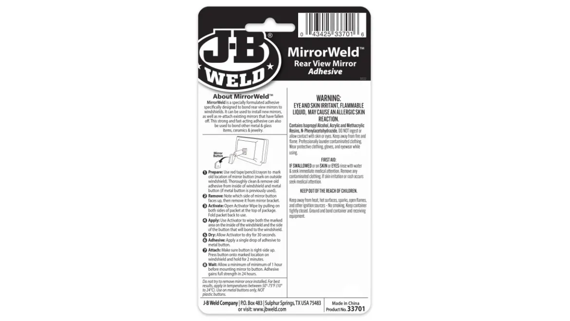 JB Weld Mirror Adhesive And Accelerator, 0.2 + 0.2 Oz (33701)