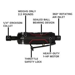 Jet 505480 JAT-480, 1/4-Inch Pneumatic Die Grinder, 1HP