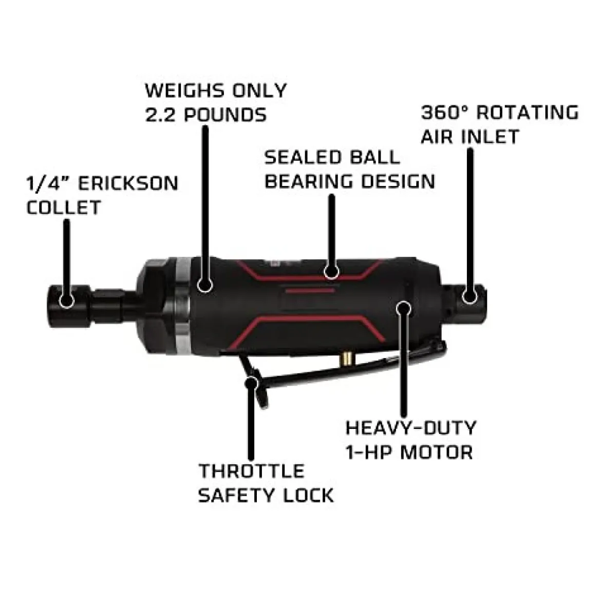 Jet 505480 JAT-480, 1/4-Inch Pneumatic Die Grinder, 1HP
