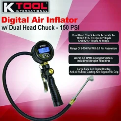 K Tool Digital Air Inflator Dual Head Chuck 2-150 PSI (89001)
