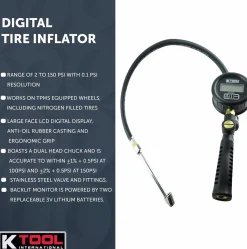 K Tool Digital Air Inflator Dual Head Chuck 2-150 PSI (89001)