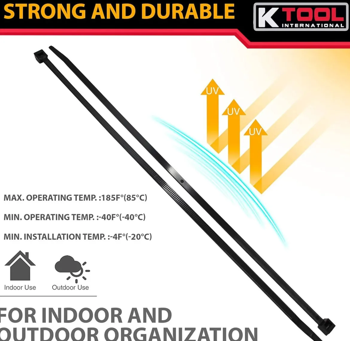 K Tool International Cable Zip Tie Black 11in 100 Pack (78110-5)