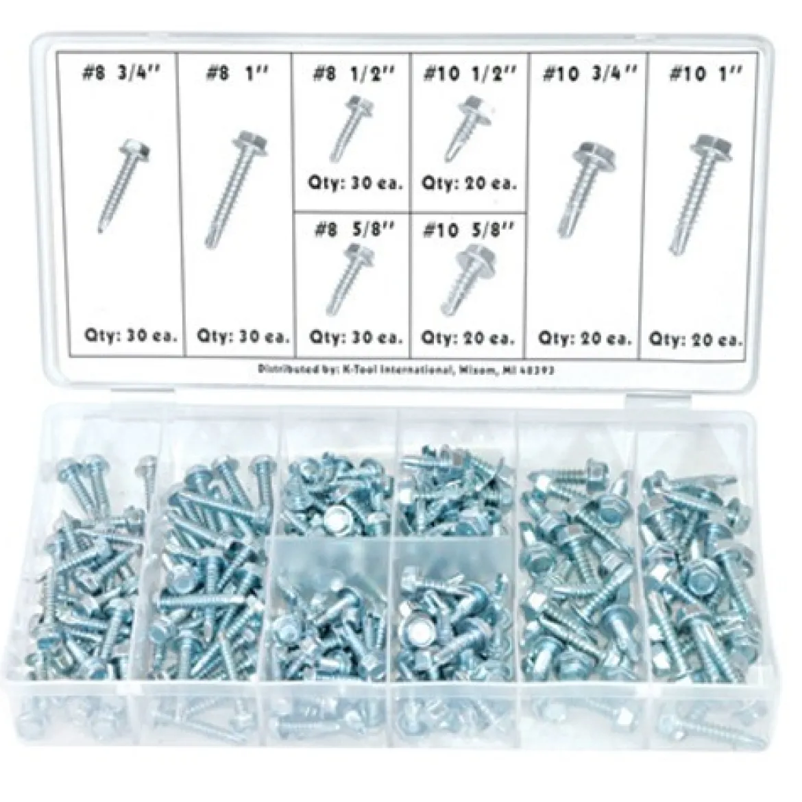 K Tool International Washer & Drill Bit Hex Assortment 200 Pc (KTI00085)