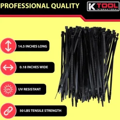 K Tool Nylon Wire Tie Black 14" 50 lb Tensile 100-Pack (78140)