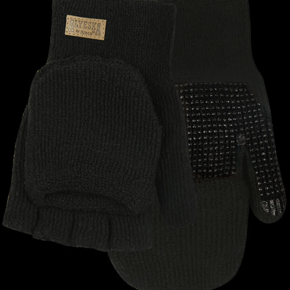 Kinco Alyeska Lined Knit Half Finger Gloves - Convertable Mitten Hood, Black, X-Large (5110-XL)