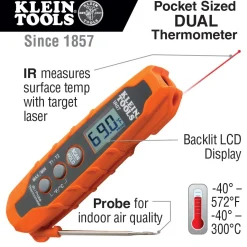 Klein Tools IR07 Dual Infrared (IR) & Probe Pocket Size LCD Digital Thermometer
