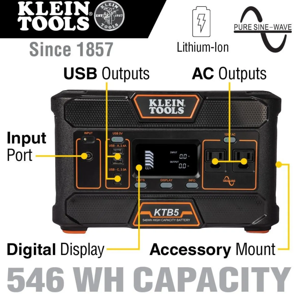 Klein Tools KTB5 Portable Power Station, 546 Wh