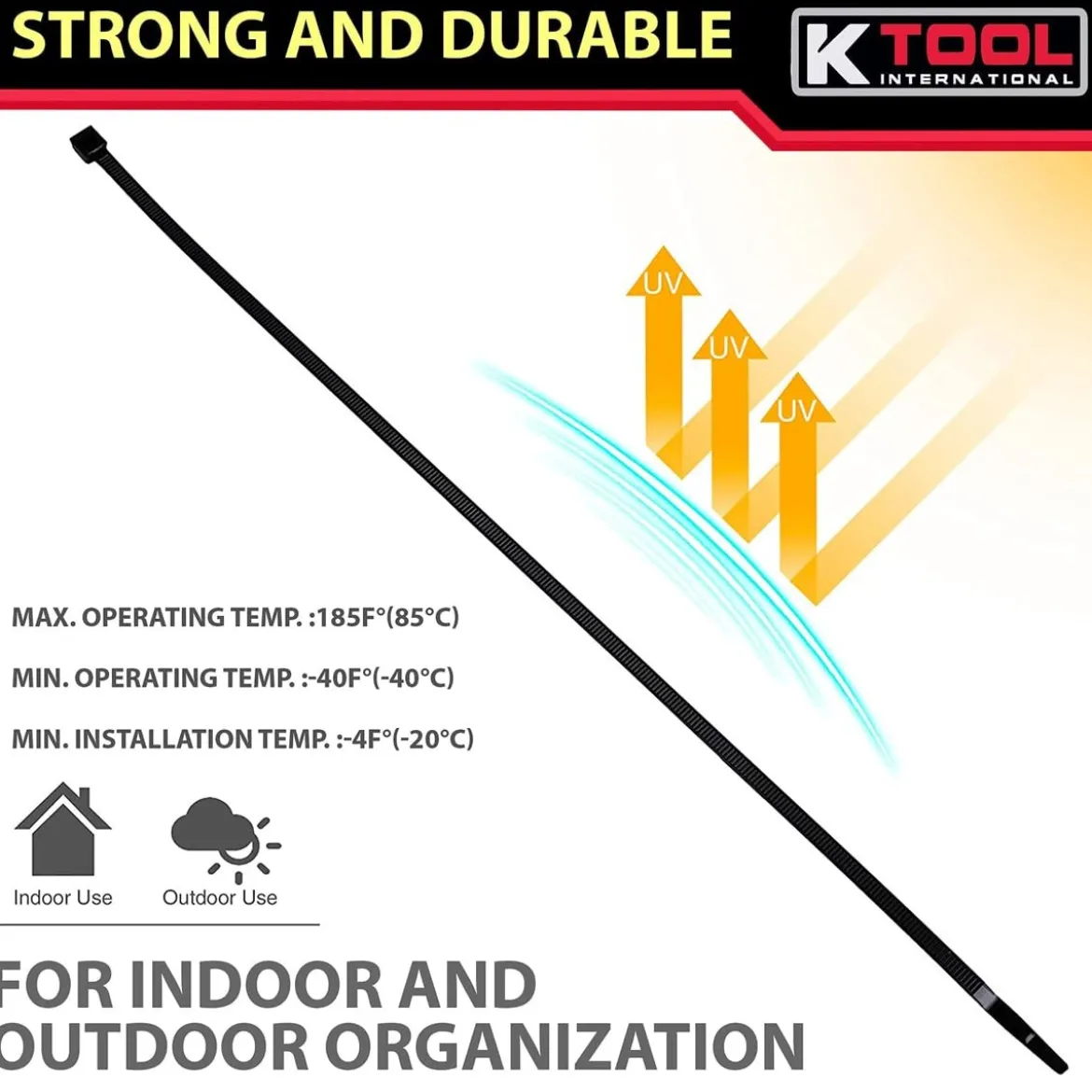 K-Tool Cable Zip Ties Black 7" 50 lb Tensile 100-Pack (78140‑3)
