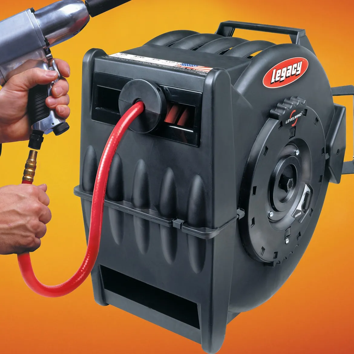 Legacy L8310 3/8 X 100' Air Hose Reel, Levelwind