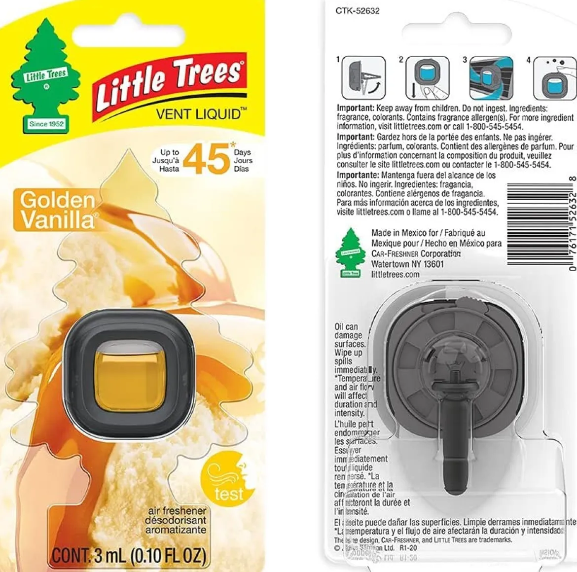 Little Trees CTK-52632-24 Air Car Freshener Vent Liquid Golden Vanilla, 4-Pack