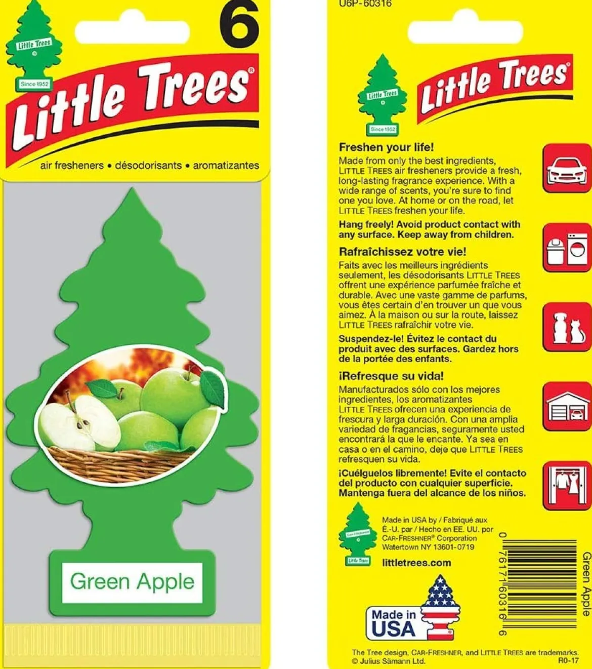 Little Trees U6P-60316 Air Car Freshener Traditional Green Apple, 6-Pack