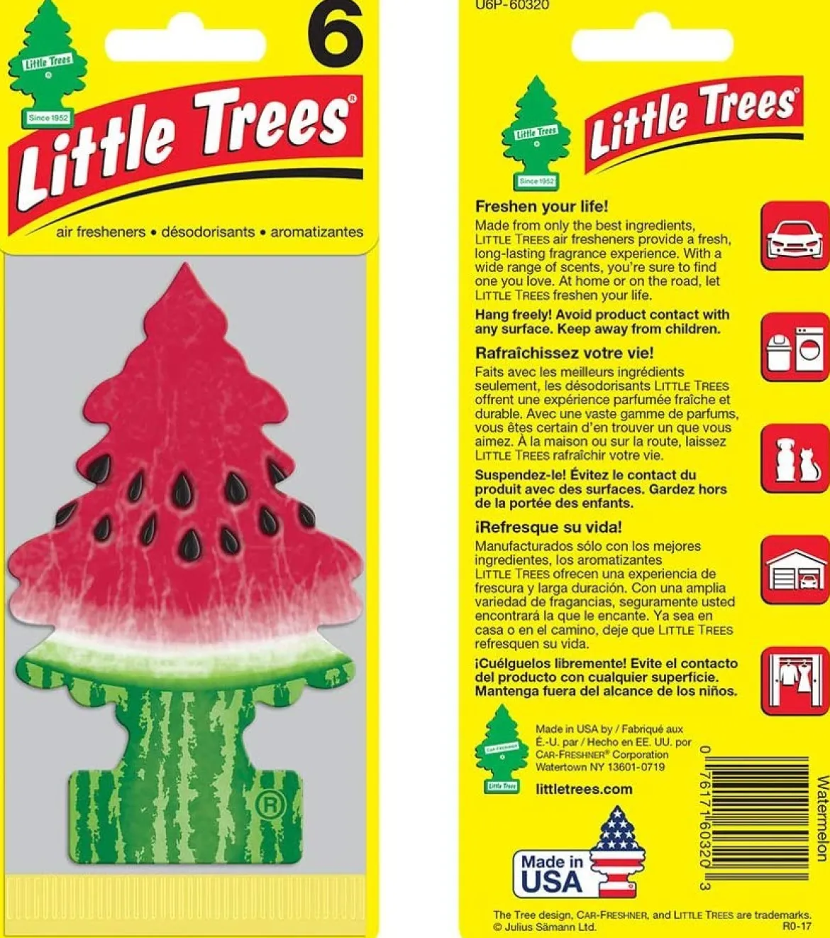 Little Trees U6P-60320 Air Car Freshener Traditional Watermelon, 6-Pack