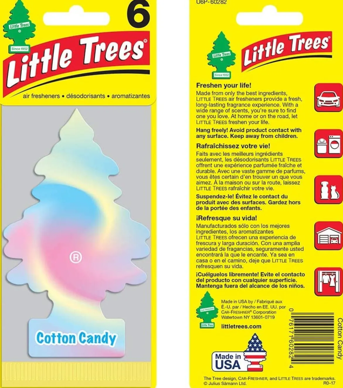 Little Trees U6P-60282 Air Car Freshener Traditional Cotton Candy, 6-Pack
