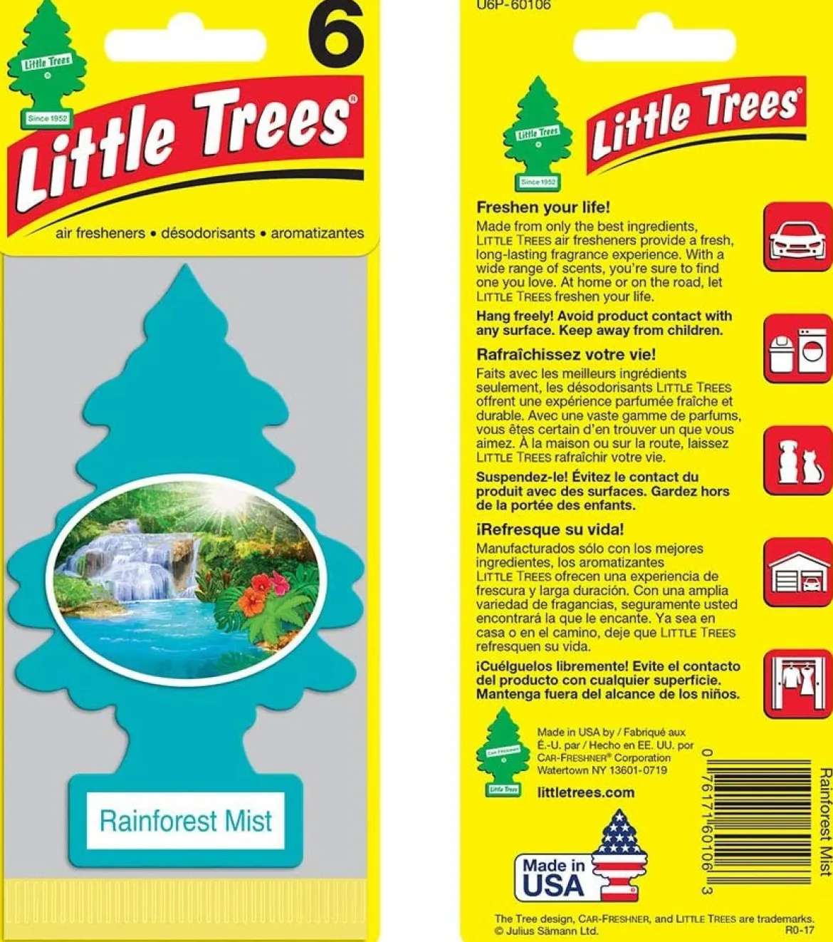 Little Trees U6P-60106 Air Car Freshener Traditional Rainforest Mist, 6-Pack