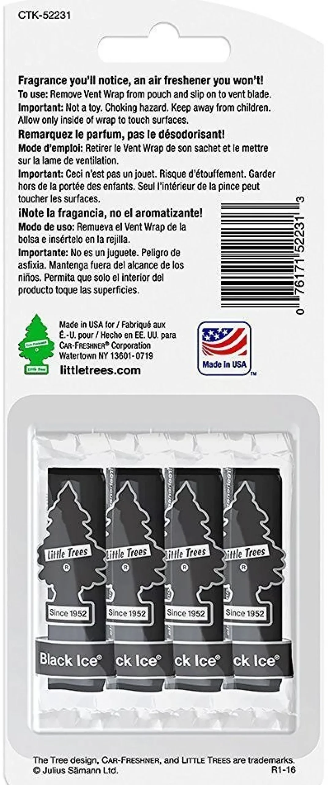 Little Trees Vent Wrap 4-Pack Black Ice
